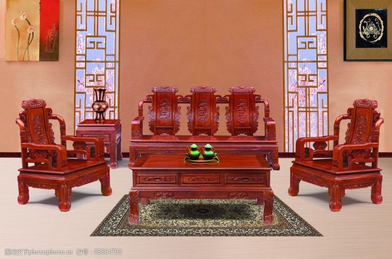 红木沙发背景图片素材